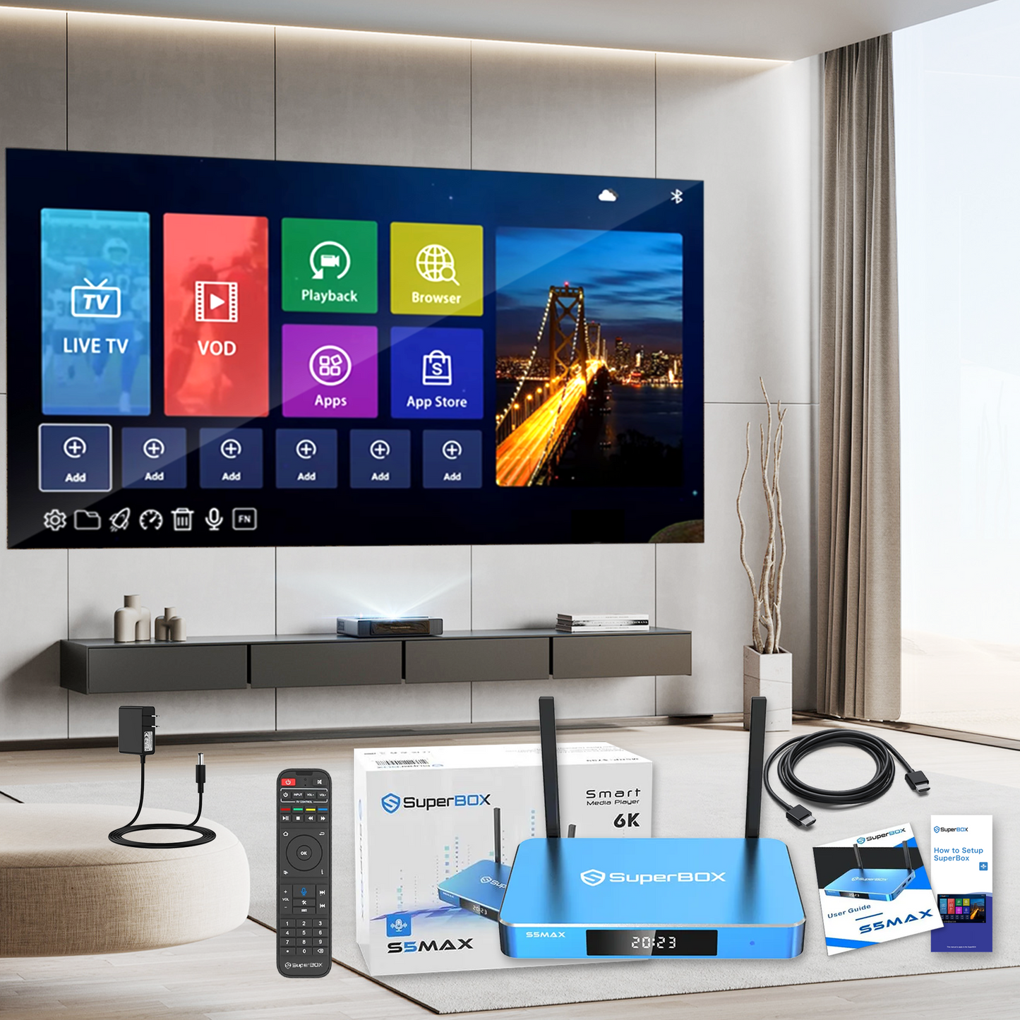 Super Box S5 Max PRO 2025 Fully Loaded, 4GB RAM+64GB ROM, SuperBox S5 Max Smart TV Box with Voice Remote, 2T2R Dual Band WiFi