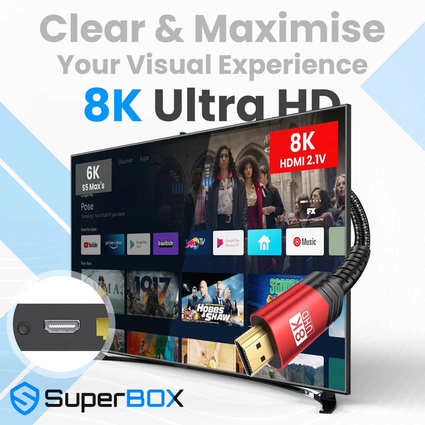 SuperBox S5 Pro Premium Edition Bundle Deal | 2025 Model | Bonus 8K HDMI Cable Backlit Mini Wireless Keyboard, USB, TF Card, and WiFi Range Extender