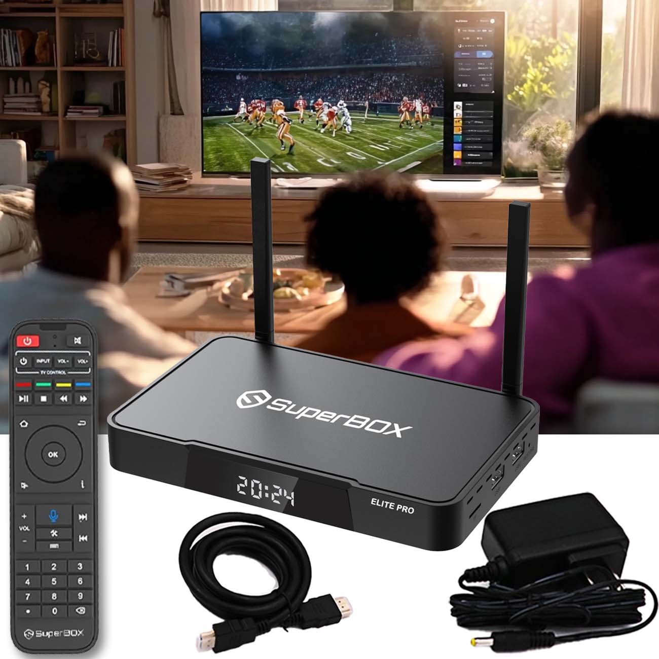 SuperBox Elite PRO Fully Loaded, Elite PRO TV Box with 4GB RAM, 64GB Storage, 2T2R Built-in Voice Control System, Dual Band WiFi