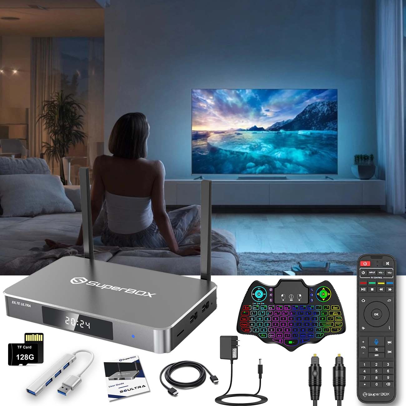 SuperBox S6 Elite Ultra 2024-2025 TV Box: 4GB RAM + 128GB Storage, 6K Ultra HD, Voice Remote | Easy Setup & Parental Control