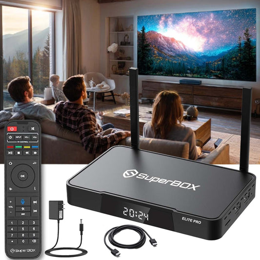 SuperBox Elite PRO Fully Loaded, Elite PRO TV Box with 4GB RAM, 64GB Storage, 2T2R Built-in Voice Control System, Dual Band WiFi