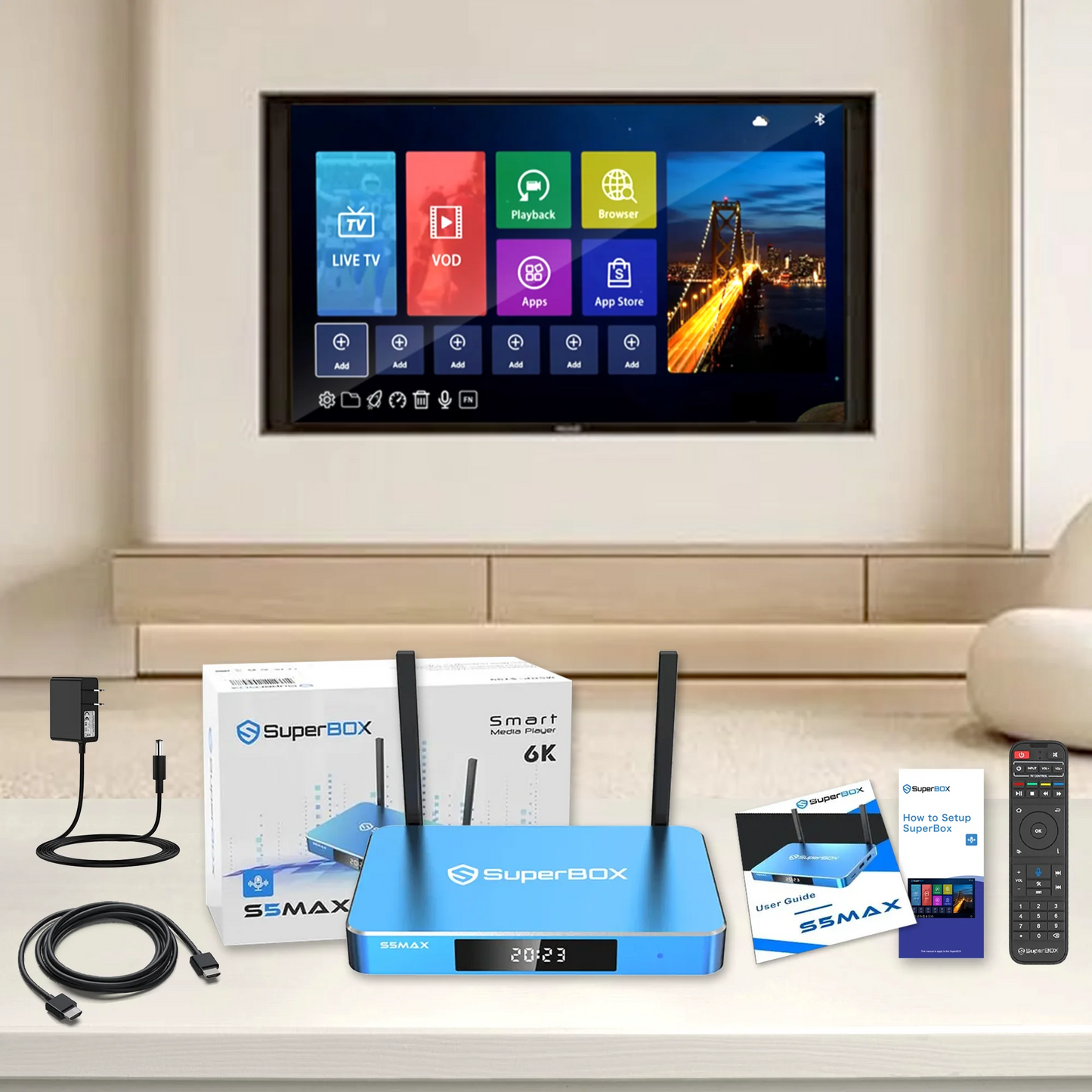 Super Box S5 Max 2025 Bundle Full Loaded, with Upgraded Voice Command and Accessories Pack, 6K Android System