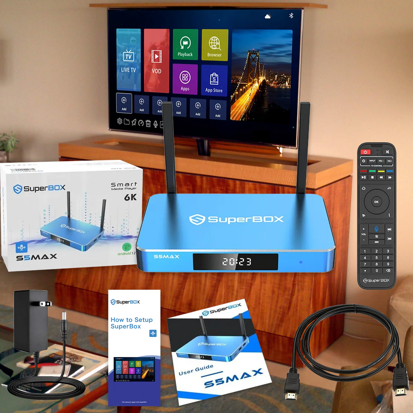 Superbox S5 Max 2025 Smarbox 4G & 64G Storage with Upgraded Voice Remote, Easy Setup