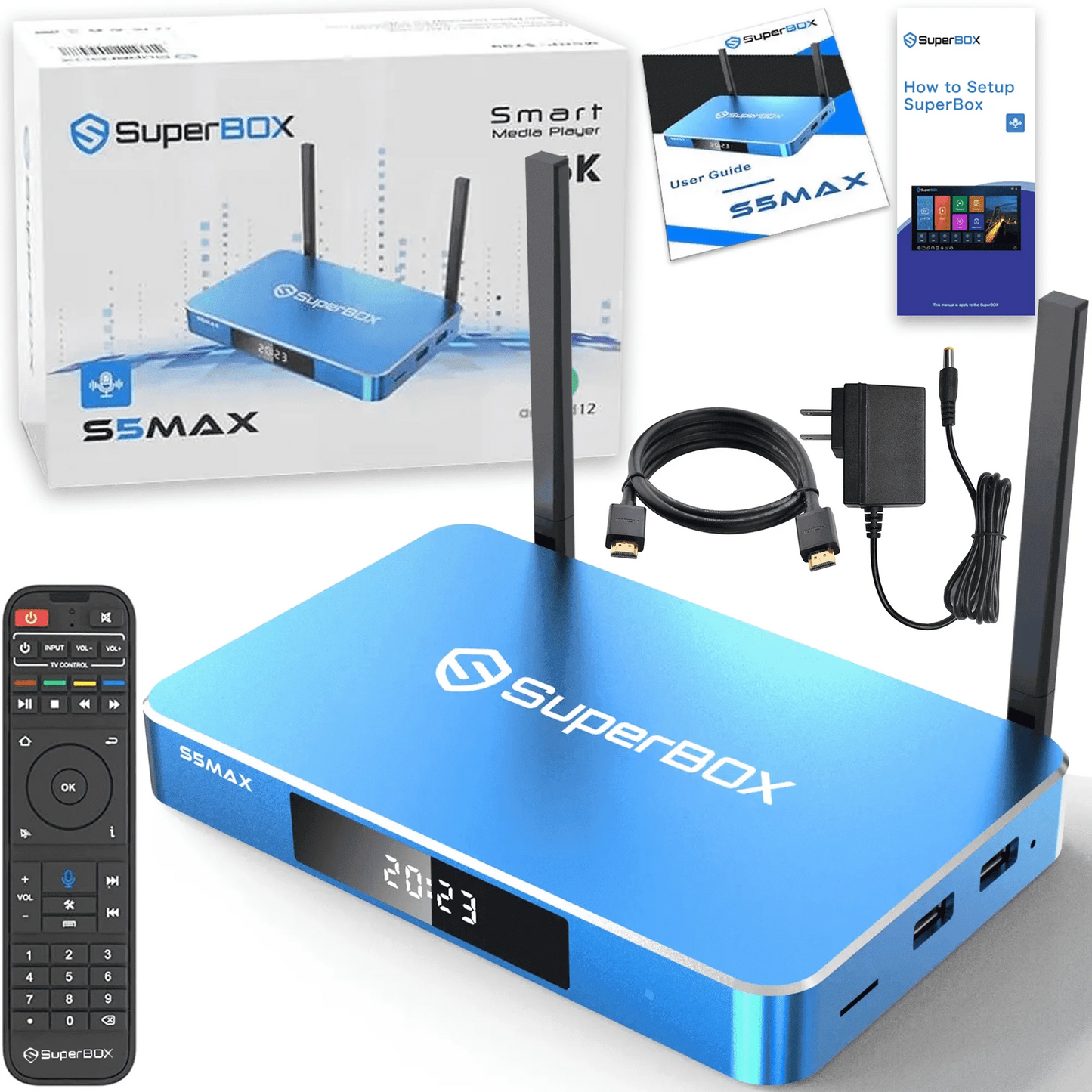 Superbox S5 Max 2025 Fully Loaded 4G RAM & 64G ROM, with Voice Remote and Accessories,  6K HDMI, 2T2R Dual Band Wifi