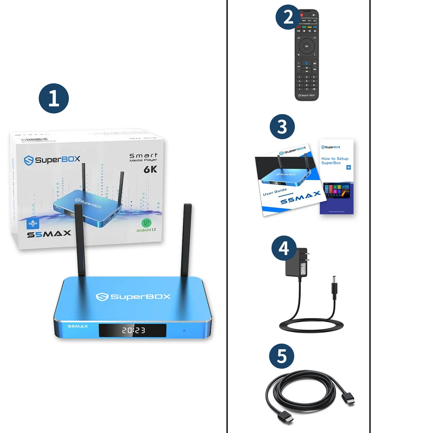 Super Box S5 Max 2025 Bundle Full Loaded, with Upgraded Voice Command and Accessories Pack, 6K Android System