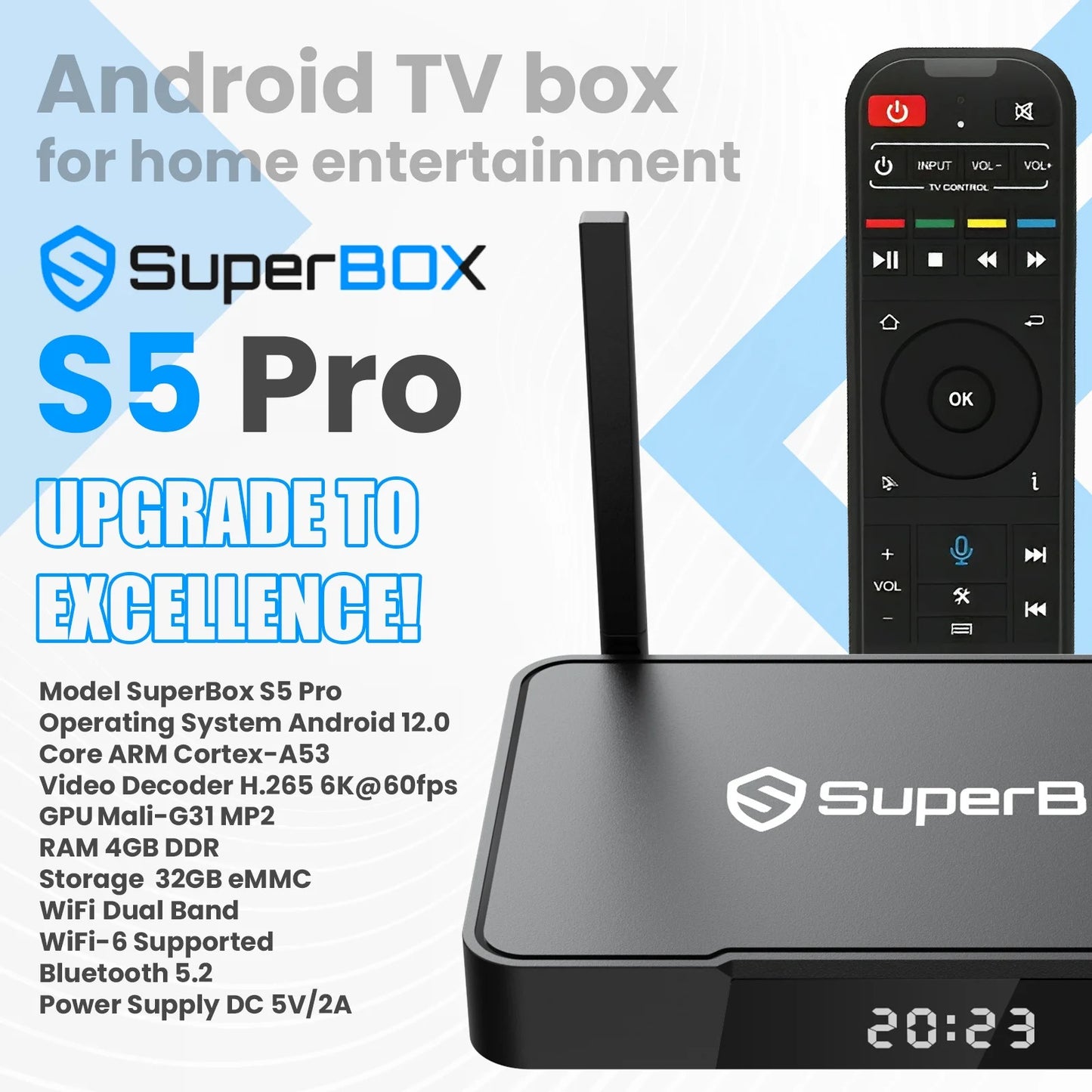 SuperBox S5 Pro Premium Edition Bundle Deal | 2025 Model | Bonus 8K HDMI Cable Backlit Mini Wireless Keyboard, USB, TF Card, and WiFi Range Extender