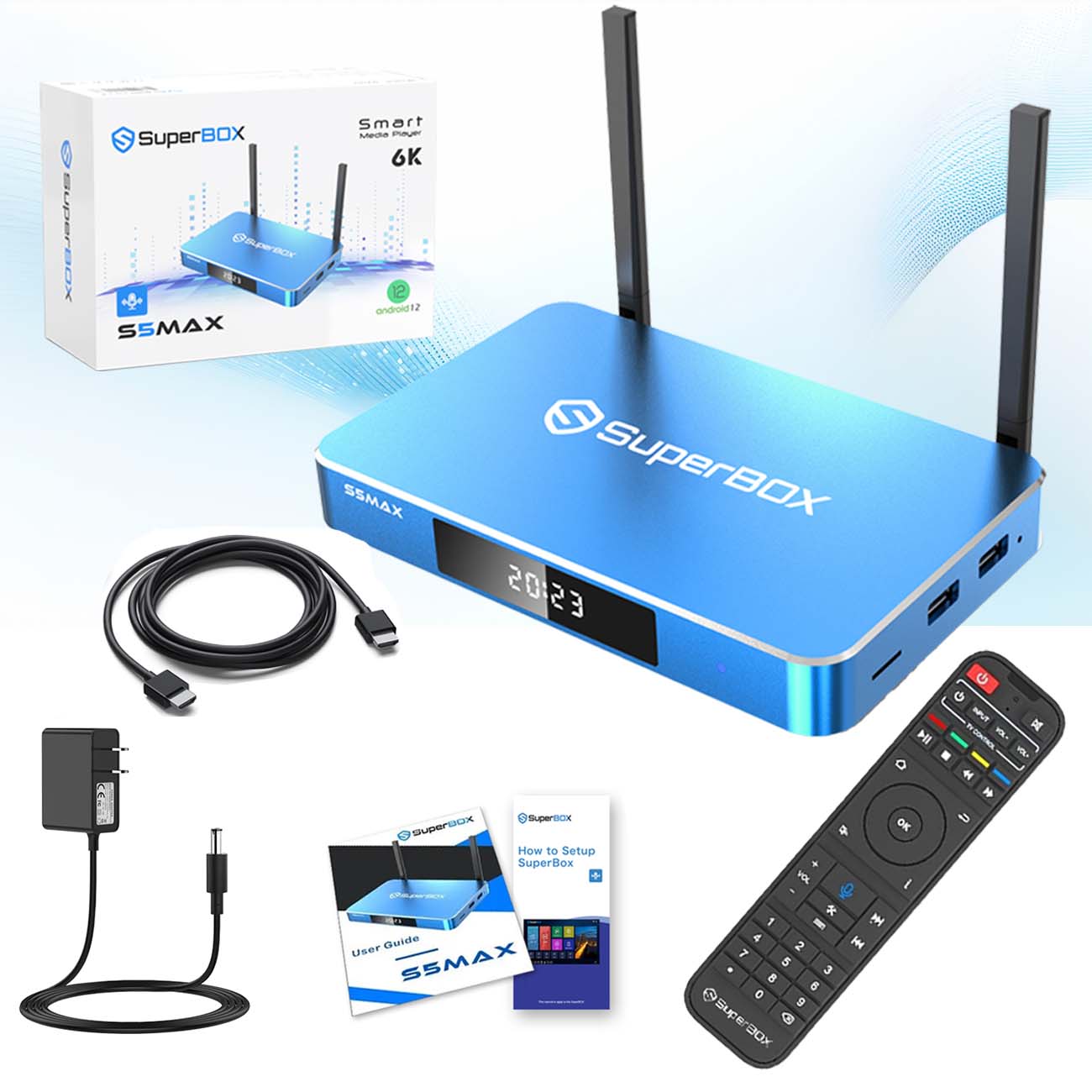 Super Box S5 Max PRO 2025 Fully Loaded, 4GB RAM+64GB ROM, SuperBox S5 Max Smart TV Box with Voice Remote, 2T2R Dual Band WiFi