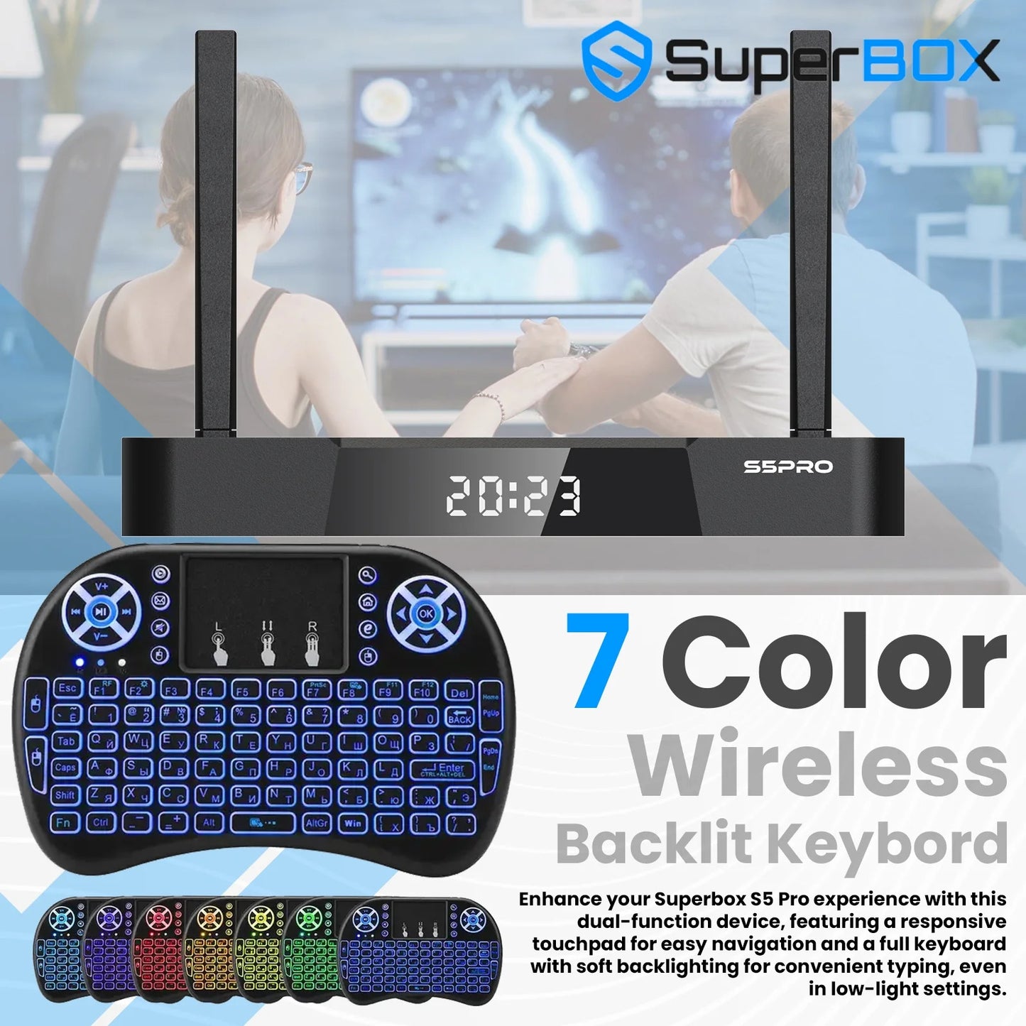 SuperBox S5 Pro Premium Edition Bundle Deal | 2025 Model | Bonus 8K HDMI Cable Backlit Mini Wireless Keyboard, USB, TF Card, and WiFi Range Extender